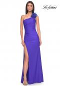 Picture of: One Shoulder Jersey Gown with Feather Detail in Royal Blue, Style: 32076, Detail Picture 2