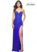 Picture of: Rhinestone Net Jersey Dress with Bustier Top and Ruching in Royal Blue, Style: 32176, Detail Picture 2