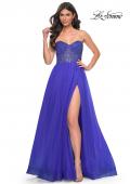 Picture of: A-Line Tulle Prom Dress with Rhinestone Fishnet Bodice in Blue, Style: 32216, Detail Picture 2