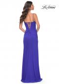 Picture of: Net Jersey Ruched Dress with Rhinestone Fishnet Detail on Bust in Blue, Style: 32219, Detail Picture 2
