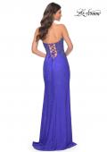 Picture of: Strapless Rhinestone and Beaded Illusion Top Dress with Lace Up Back in Blue, Style: 32245, Detail Picture 2