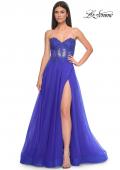 Picture of: A-Line Tulle Ballgown with Lace Illusion Bodice in Royal Blue, Style: 32313, Detail Picture 2