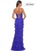 Picture of: Fitted Ruffle Skirt Lace Dress with Illusion Bodice in Royal Blue, Style: 32442, Detail Picture 2