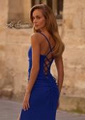 Picture of: Ruched Long Jersey Dress with Draped Rhinestone Neckline in Royal Blue, Style 32802, Detail Picture 2