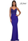 Picture of: Lovely Ruched Jersey Dress with Sequin Lace Beaded Bodice in Royal Blue, Style: 32920, Detail Picture 2
