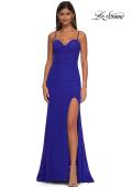 Picture of: Net Jersey Simple Prom Dress with Ruching and Corset Top in Royal Blue, Style: 32925, Detail Picture 2