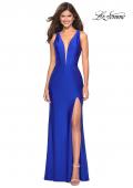 Picture of: Form Fitting Long Jersey Dress with Plunging Neckline in Royal Blue, Style: 27602, Detail Picture 3