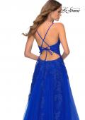 Picture of: Tulle Prom Dress with Floral Detail and Side Slit in Royal Blue, Style: 28985, Detail Picture 3