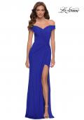 Picture of: Off the Shoulder Net Jersey Dress with Ruching in Royal Blue, Style 29756, Detail Picture 3