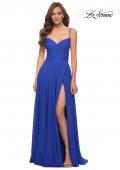 Picture of: Metallic Crepe Chiffon Gown with Ruching and Full Skirt in Royal Blue, Style 29775, Detail Picture 3