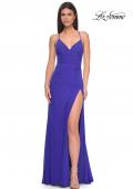 Picture of: Net Jersey Ruched Prom Dress with Illusion Bodice in Royal Blue, Style: 31151, Detail Picture 3