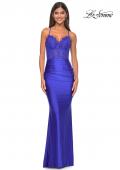 Picture of: Sheer Lace Bodice with Scallop Edge Jersey Long Dress in Royal Blue, Style: 31272, Detail Picture 3