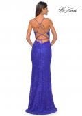Picture of: Beaded Lace Long Dress with Illusion Bodice in Royal Blue, Style: 31359, Detail Picture 3