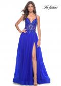 Picture of: Tulle A-Line Gown with Sheer and Beaded Lace Detail in Royal Blue, Style: 31471, Detail Picture 3