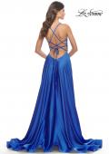 Picture of: A-Line Satin Gown with Deep V and Slit in Royal Blue, Style: 31533, Detail Picture 3