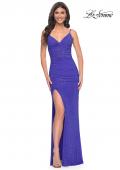Picture of: Net Jersey Rhinestone Prom Dress with Corset Waist in Blue, Style: 32097, Detail Picture 3