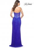Picture of: Rhinestone Net Jersey Dress with Bustier Top and Ruching in Royal Blue, Style: 32176, Detail Picture 3