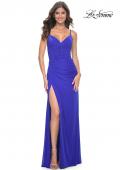 Picture of: Net Jersey Fitted Dress with Ruched Bustier Top in Royal Blue, Style: 32239, Detail Picture 3