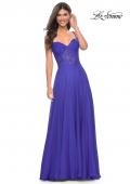 Picture of: Chiffon and Lace Gown with Bustier Top in Blue, Style: 32276, Detail Picture 3