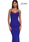 Picture of: Net Jersey Prom Dress with Lace Neckline Detail in Royal Blue, Style: 32357, Detail Picture 3