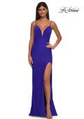 Picture of: Stretch Jersey Prom Dress with Ruched Waist and V Neckline in Royal Blue, Style: 32938, Detail Picture 3