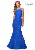 Picture of: Lace Prom Dress with Rhinestones and Strappy Back in Royal Blue, Style 28140, Detail Picture 4