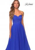 Picture of: Strapless Tulle Dress with Lace Rhinestone Bodice in Royal Blue, Style: 28487, Detail Picture 4