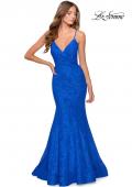 Picture of: Mermaid Lace Prom Dress with Faux Wrap Top in Royal Blue, Style: 28564, Detail Picture 4