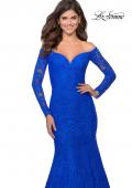 Picture of: Off the Shoulder Lace Long Sleeve Prom Dress in Royal Blue, Style: 28569, Detail Picture 4