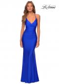 Picture of: Empire Waist Dress with Ruching and Lace Up Back in Royal Blue, Style: 28593, Detail Picture 4