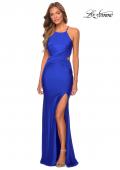 Picture of: Ruched Criss Cross Long Jersey Prom Dress in Royal Blue, Style: 28834, Detail Picture 4