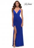 Picture of: V Neck Simple Jersey Dress with Lace Up Back in Royal Blue, Style 29697, Detail Picture 4
