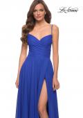 Picture of: Metallic Crepe Chiffon Gown with Ruching and Full Skirt in Royal Blue, Style 29775, Detail Picture 4