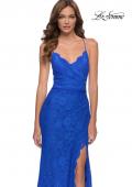 Picture of: Lace Long Dress with Scallop Detail on Skirt Slit in Royal Blue, Style 29939, Detail Picture 4