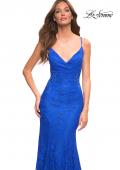 Picture of: Lace Gown with Sheer Lace Applique Side Panels in Royal Blue, Detail Picture 4