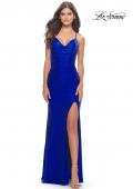Picture of: Rhinestone Jersey Dress with Slit and Ruching in Royal Blue, Style: 31123, Detail Picture 4