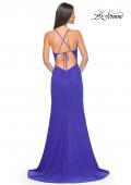 Picture of: Net Jersey Ruched Prom Dress with Illusion Bodice in Royal Blue, Style: 31151, Detail Picture 4