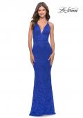 Picture of: Fitted Stretch Lace Prom Dress with Banded Waist in Royal Blue, Style: 31234, Detail Picture 4