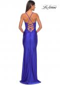 Picture of: Sheer Lace Bodice with Scallop Edge Jersey Long Dress in Royal Blue, Style: 31272, Detail Picture 4