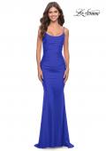 Picture of: Intricate Lace Up Back Jersey Gown with Ruching in Royal Blue, Style: 31330, Detail Picture 4