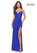 Picture of: Sheer Lace Side Panel Jersey Long Dress in Royal Blue, Style: 31335, Detail Picture 4
