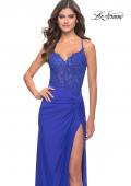 Picture of: Lace Asymmetrical Gown with Jersey Skirt and Twist Knot Detail in Royal Blue, Style: 31520, Detail Picture 4