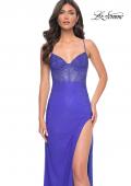 Picture of: Rhinestone Embellished Fitted Dress with Illusion Bustier Top in Blue, Style: 31701, Detail Picture 4