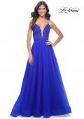 Picture of: Illusion Lace Bodice A-Line Tulle Prom Dress with Slit in Royal Blue, Style: 32059, Detail Picture 4