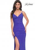 Picture of: Net Jersey Rhinestone Prom Dress with Corset Waist in Blue, Style: 32097, Detail Picture 4