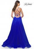 Picture of: A-Line Tulle Gown with High Slit and Illusion Rhinestone Fishnet Bodice in Royal Blue, Style: 32135, Detail Picture 4