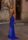 Picture of: Lace and Jersey Dress with Ruched Skirt and V Neckline in Royal Blue, Style 32217, Detail Picture 4