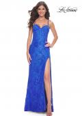 Picture of: Stretch Lace Dress with Bustier Top and Illusion Back in Royal Blue, Style: 32248, Detail Picture 4