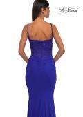Picture of: Net Jersey Prom Dress with Lace Neckline Detail in Royal Blue, Style: 32357, Detail Picture 4