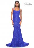 Picture of: Mermaid Stretch Lace Gown with Corset Top in Royal Blue, Style: 32420, Detail Picture 4